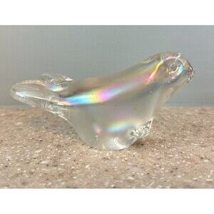 Seal Paperweight Iridescent Clear Art Glass Animal Figure Figurine